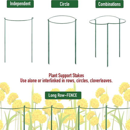 6 Pack Plant Support Stakes, Half-Round Plant Support, Green Plant Support Ring, Rust-Proof, Durable for Indoor and Outdoor Plants, Such as Peonies, and Hydrangeas