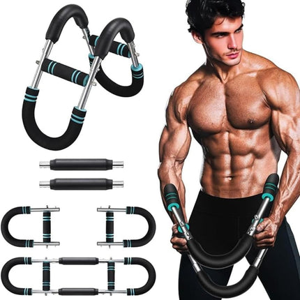 Twister arm, Forearm, Chest, Wrestling Strength Trainer, at Home Fitness Gym, for Men and Women. Portable Upper Body Workout Equipment. 60-90 Lbs Strength ( Black Padding with Blue Stripes)