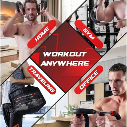 Twister arm, Forearm, Chest, Wrestling Strength Trainer, at Home Fitness Gym, for Men and Women. Portable Upper Body Workout Equipment. 60-90 Lbs Strength ( Black Padding with Blue Stripes)