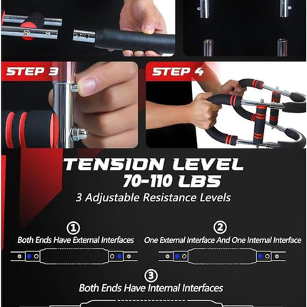 Twister arm, Forearm, Chest, Wrestling Strength Trainer, at Home Fitness Gym, for Men and Women. Portable Upper Body Workout Equipment. 60-90 Lbs Strength ( Black Padding with Blue Stripes)