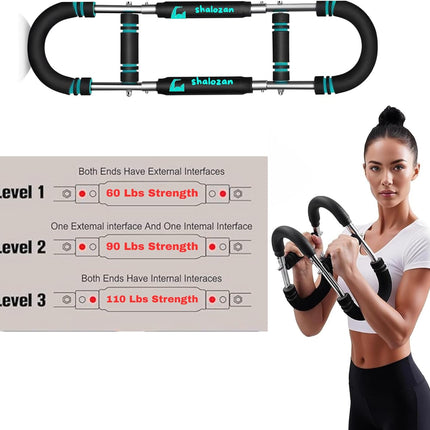 Twister arm, Forearm, Chest, Wrestling Strength Trainer, at Home Fitness Gym, for Men and Women. Portable Upper Body Workout Equipment. 60-90 Lbs Strength ( Black Padding with Blue Stripes)
