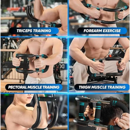 Twister arm, Forearm, Chest, Wrestling Strength Trainer, at Home Fitness Gym, for Men and Women. Portable Upper Body Workout Equipment. 60-90 Lbs Strength ( Black Padding with Blue Stripes)