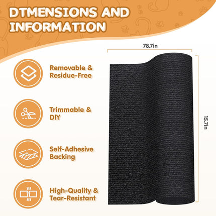 78.7"x15.8" Cat Scratching Mat - Trimmable Self Adhesive DIY Climbing Cat Scratcher Pad Replacement for Cat Tree Shelves and Post Cat Scratch Furniture (Light Grey)