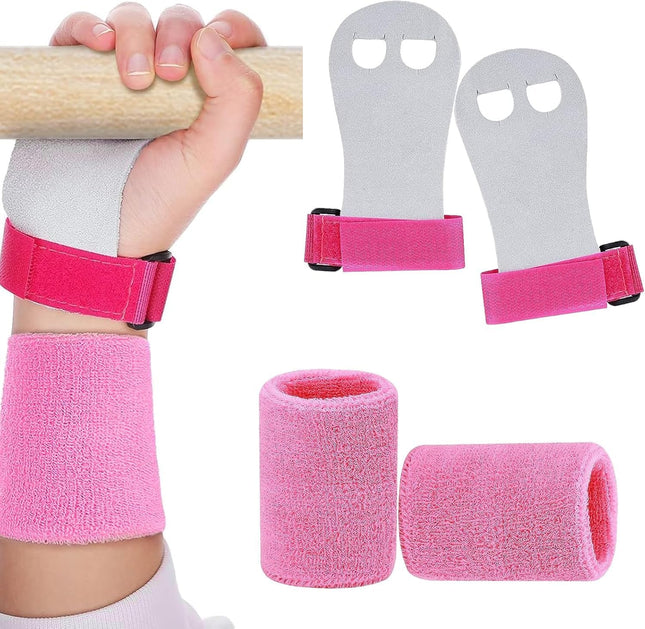 2 Packs Kids Gymnastics Grips Wristbands Sets for Youth Palm Protection & Wrist Support for Training Workout