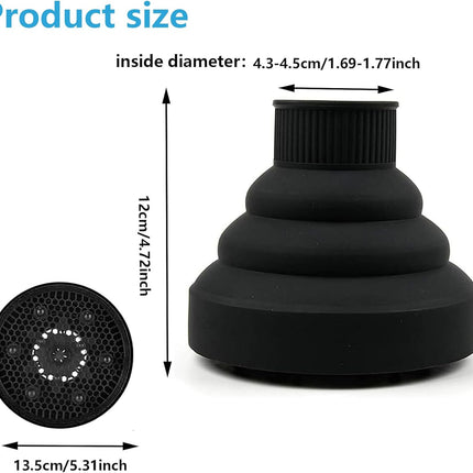 Hair Diffuser,Collapsible Hair Diffuser Portable,Diffuser Attachment for Hair Dryer,Hair Diffuser for Curly Hair,Hair Dryer Diffuser Attachment for Curly and Wavy Hair,for Most Hair Dryers (Black)