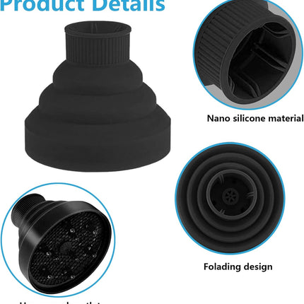 Hair Diffuser,Collapsible Hair Diffuser Portable,Diffuser Attachment for Hair Dryer,Hair Diffuser for Curly Hair,Hair Dryer Diffuser Attachment for Curly and Wavy Hair,for Most Hair Dryers (Black)