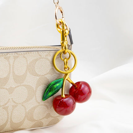 Cherry Keychain Bag Charms for Handbags, Cute Accessories for Women Purse, Gold