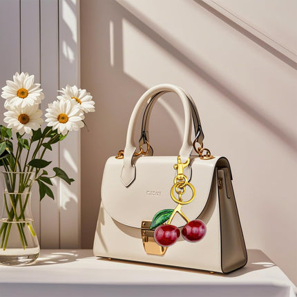 Cherry Keychain Bag Charms for Handbags, Cute Accessories for Women Purse, Gold
