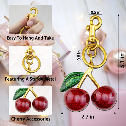 Cherry Keychain Bag Charms for Handbags, Cute Accessories for Women Purse, Gold