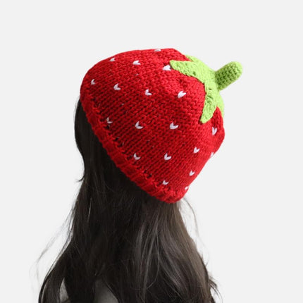 Y2k Beanie for Women Strawberry Crochet Hats Demon Beanies Cute Hat Grunge Emo Slouchy Warm Knitted Hats