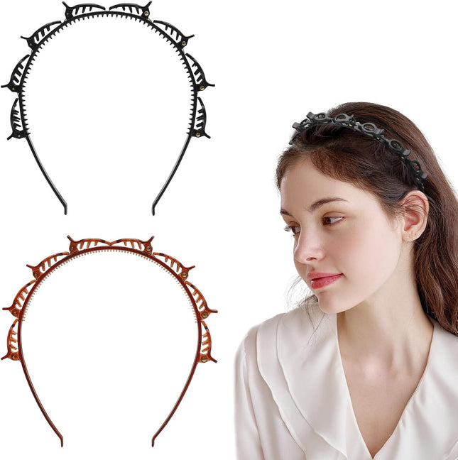 Double Bangs Hairstyle Hairpin 2 Pack Hairpin Headband Twist Clip Headband with Toothed Headband Braid