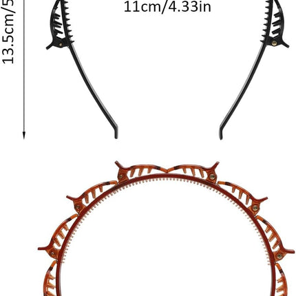 Double Bangs Hairstyle Hairpin,2 Pack Hairpin Headband Twist Clip Headband with Toothed Headband Braid Tool Hair Band With Clips for Girls Women Fashion Hair Accessories(Black and Brown)