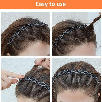 Double Bangs Hairstyle Hairpin,2 Pack Hairpin Headband Twist Clip Headband with Toothed Headband Braid Tool Hair Band With Clips for Girls Women Fashion Hair Accessories(Black and Brown)
