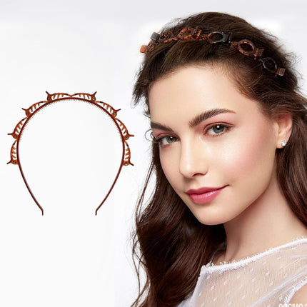 Double Bangs Hairstyle Hairpin,2 Pack Hairpin Headband Twist Clip Headband with Toothed Headband Braid Tool Hair Band With Clips for Girls Women Fashion Hair Accessories(Black and Brown)