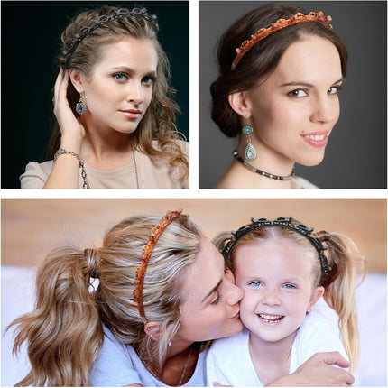 Double Bangs Hairstyle Hairpin,2 Pack Hairpin Headband Twist Clip Headband with Toothed Headband Braid Tool Hair Band With Clips for Girls Women Fashion Hair Accessories(Black and Brown)