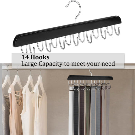 Belt Hanger Belt Organizer Tie Rack Tank Top Bra Hanger Tie Hanger Bra Organizer for Closet with 14 Hooks,Upgraded 360°Rotating,Space Saver for Underwear & Tie Storage 2pcs