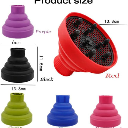 Collapsible Hair Diffuser Attachment - Portable Silicone Diffuser for Curly Hair, Fits 1.57-1.99" Nozzle Dryers, Travel & Salon Use (Green)