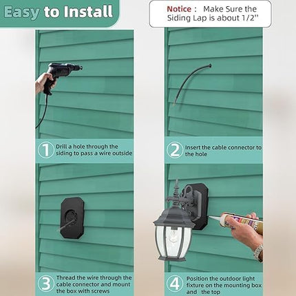 8141DBL Outdoor Mounting Plate kit with Built-in Electrical Box,Outdoor Light Mount Kit for 1/2-inch Lap Double and 4-inch Siding,Siding Light Mounting Block (White)