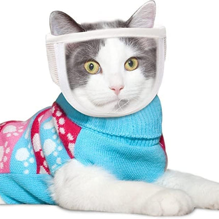 Cat Face Guard - Transparent Cat Grooming Muzzle with A Blowhole - Cotton Pet Mouth Cover Protective Cover Adjustable for Nail Trimming Bathing Grooming Cat Muzzle for Grooming (S)