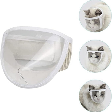 Cat Face Guard - Transparent Cat Grooming Muzzle with A Blowhole - Cotton Pet Mouth Cover Protective Cover Adjustable for Nail Trimming Bathing Grooming Cat Muzzle for Grooming (S)