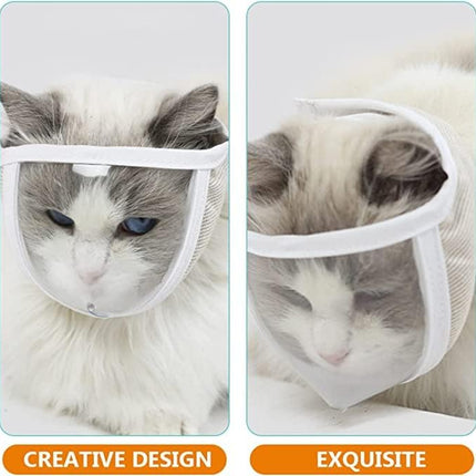 Cat Face Guard - Transparent Cat Grooming Muzzle with A Blowhole - Cotton Pet Mouth Cover Protective Cover Adjustable for Nail Trimming Bathing Grooming Cat Muzzle for Grooming (S)