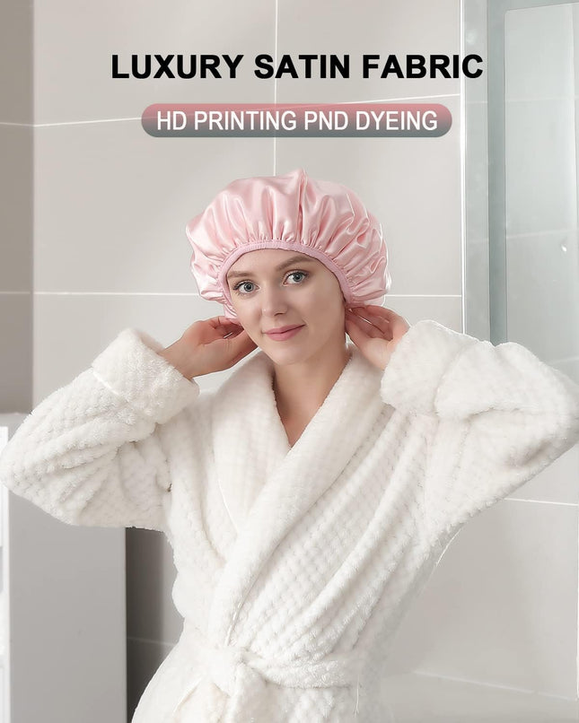 Terry Lined Shower Cap Triple Layer Large Cap for Women Shower Cap Reusable Waterproof Long Thick – product detail