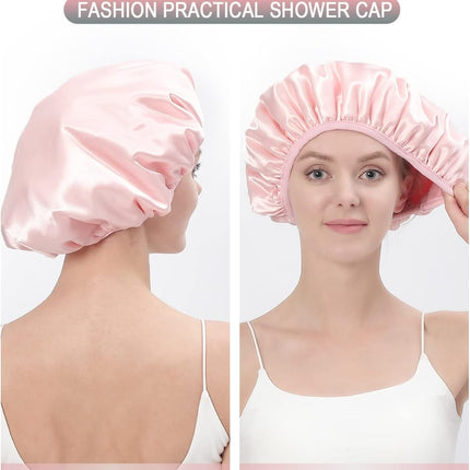 Terry Lined Shower Cap,Triple Layer Large Cap for Women,Shower Cap Reusable Waterproof,Long Thick Hair(Pink)