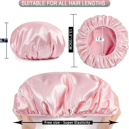 Terry Lined Shower Cap,Triple Layer Large Cap for Women,Shower Cap Reusable Waterproof,Long Thick Hair(Pink)