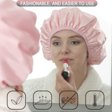 Terry Lined Shower Cap,Triple Layer Large Cap for Women,Shower Cap Reusable Waterproof,Long Thick Hair(Pink)