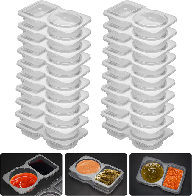 20 Set Reusable Snack Containers 2-Compartment Dipping Containers with Lid for Refrigeration Portion