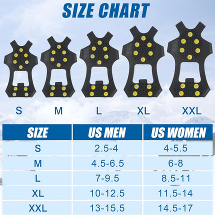 Ice Cleats Snow Traction Cleats Crampons for Shoe and Boots Non-Slip Overshoe for Walking on Snow and Ice Rubber Walking Cleats Anti Slip Crampons Slip-on Stretch Footwear