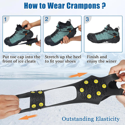 Ice Cleats Snow Traction Cleats Crampons for Shoe and Boots Non-Slip Overshoe for Walking on Snow and Ice Rubber Walking Cleats Anti Slip Crampons Slip-on Stretch Footwear