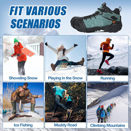 Ice Cleats Snow Traction Cleats Crampons for Shoe and Boots Non-Slip Overshoe for Walking on Snow and Ice Rubber Walking Cleats Anti Slip Crampons Slip-on Stretch Footwear