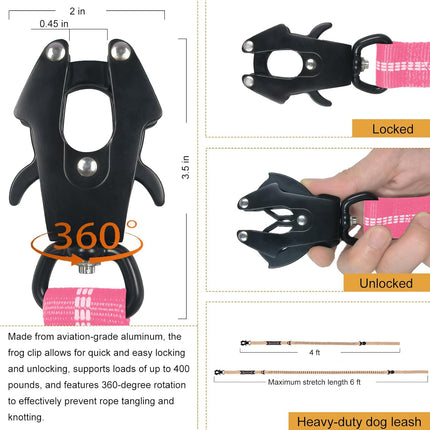 Tactical Bungee Dog Leash - Pink Heavy Duty Leash for Large Dogs with Reflective Stitching, 2 Handles, Seatbelt Clip, 4-6FT