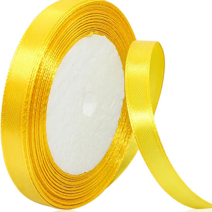 3/8 Inch Yellow Satin Ribbon, 25 Yards Solid Fabric Ribbons for Gift Wrapping, Invitation, Hair Bows, DIY Handicrafts, Sewing, Wedding Party Decoration