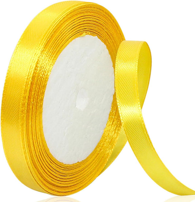 3/8 Inch Yellow Satin Ribbon 25 Yards Solid Fabric Ribbons for Gift Wrapping Invitation Hair Bows DIY