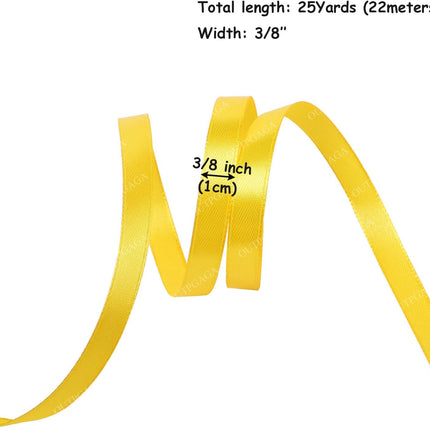 3/8 Inch Yellow Satin Ribbon, 25 Yards Solid Fabric Ribbons for Gift Wrapping, Invitation, Hair Bows, DIY Handicrafts, Sewing, Wedding Party Decoration