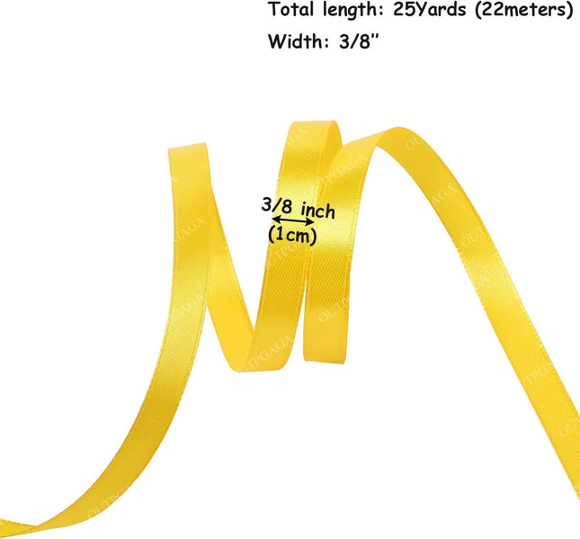 3/8 Inch Yellow Satin Ribbon 25 Yards Solid Fabric Ribbons for Gift Wrapping Invitation Hair Bows DIY – product detail