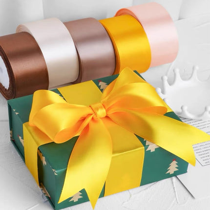 3/8 Inch Yellow Satin Ribbon, 25 Yards Solid Fabric Ribbons for Gift Wrapping, Invitation, Hair Bows, DIY Handicrafts, Sewing, Wedding Party Decoration