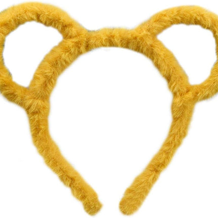 Women Winter Thick Plush Headband Round Bear Ears Makeup Hair Hoop Bandana Yellow