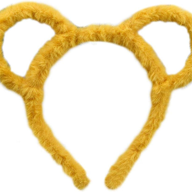 Women Winter Thick Plush Headband Round Bear Ears Makeup Hair Hoop Bandana Yellow