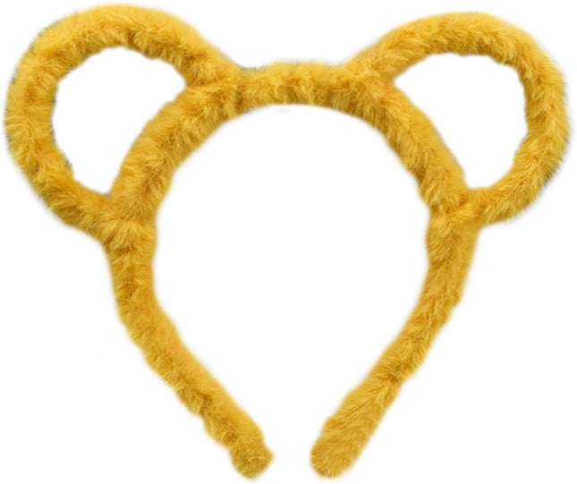 Women Winter Thick Plush Headband Round Bear Ears Makeup Hair Hoop Bandana Yellow V1259-DP01-A-4294