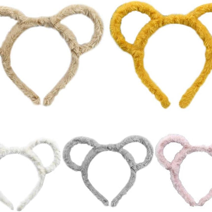 Women Winter Thick Plush Headband Round Bear Ears Makeup Hair Hoop Bandana Yellow