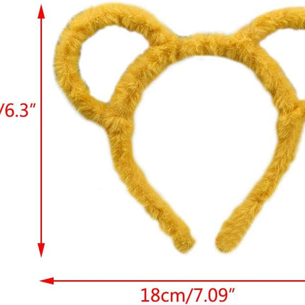 Women Winter Thick Plush Headband Round Bear Ears Makeup Hair Hoop Bandana Yellow