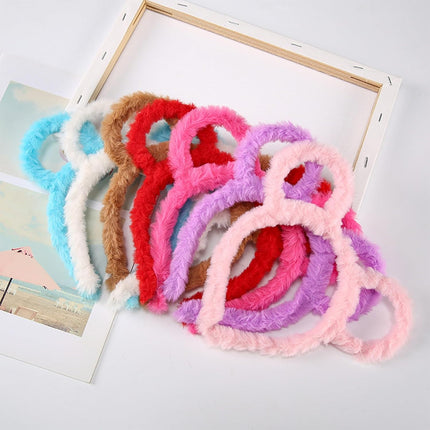 Women Winter Thick Plush Headband Round Bear Ears Makeup Hair Hoop Bandana Yellow