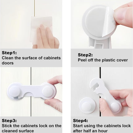 Child Safety Cabinet Locks 10 Pack Cabinet Door Locks with Adhesive for Baby Proof Childproof Safety Locks for Drawer Cupboards Fridge Closet and Pantry