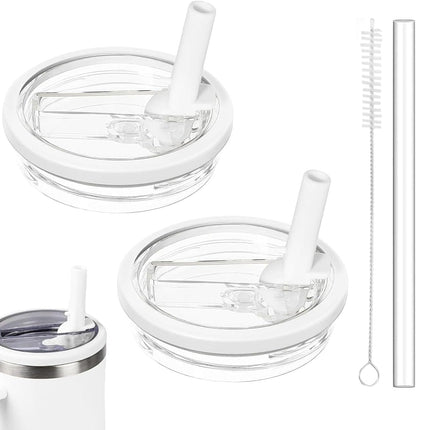 2 Pcs Replacement Lids with Straw, 40 OZ Tumbler Lid Replacement for Stanley Cup, Leak-Proof Flip Straw Lid, Spill-Proof Tumbler Cover for Stanley Cup (White)