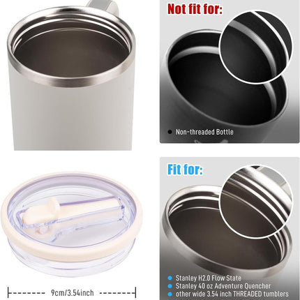 2 Pcs Replacement Lids with Straw, 40 OZ Tumbler Lid Replacement for Stanley Cup, Leak-Proof Flip Straw Lid, Spill-Proof Tumbler Cover for Stanley Cup (White)