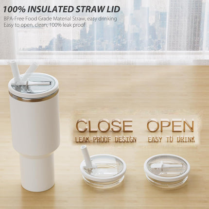 2 Pcs Replacement Lids with Straw, 40 OZ Tumbler Lid Replacement for Stanley Cup, Leak-Proof Flip Straw Lid, Spill-Proof Tumbler Cover for Stanley Cup (White)