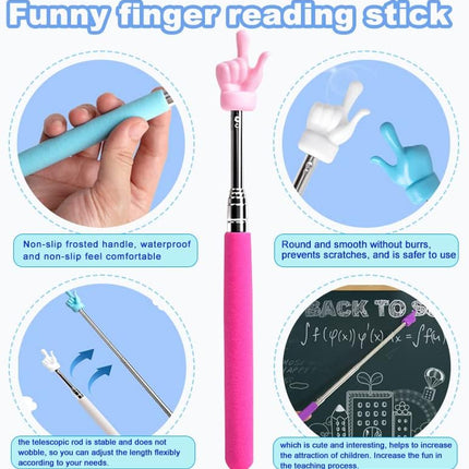 4 Pcs Telescopic Teachers Pointer, Extendable Whiteboard Finger Pointer Stick, Mini Retractable Classroom Pointer for Elementary School Kindergarten Teacher,Guides, Coach,Extends to 21.65"
